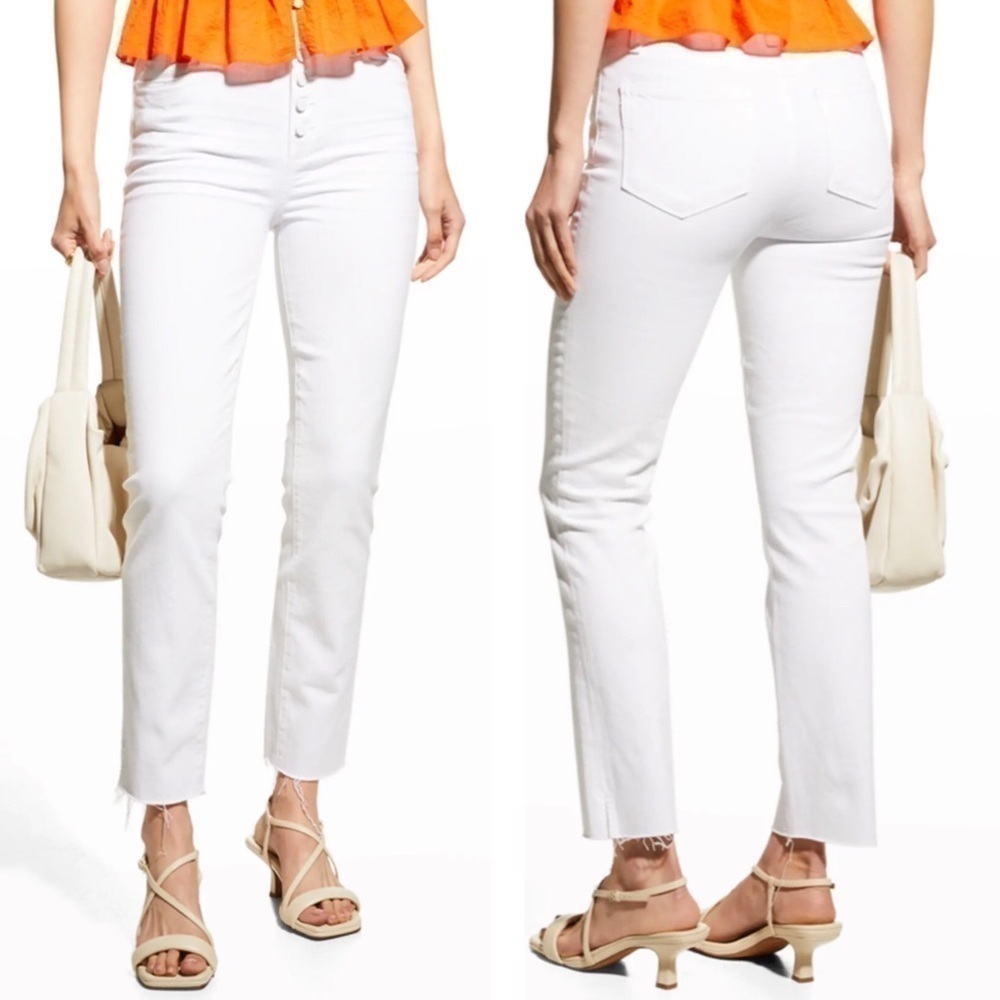 Paige Cindy Straight-Leg Raw Hem Ankle Jeans White 24